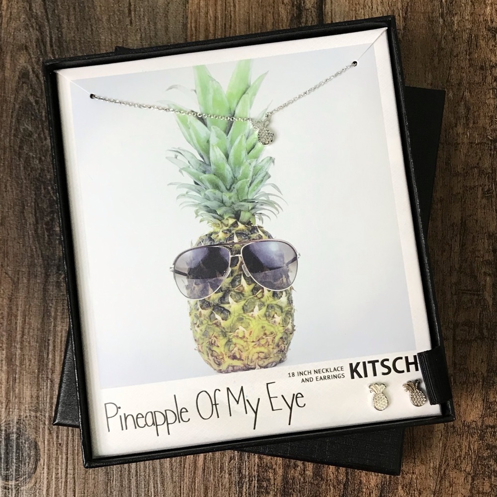KITSCH pineapple earrings and 18” necklace